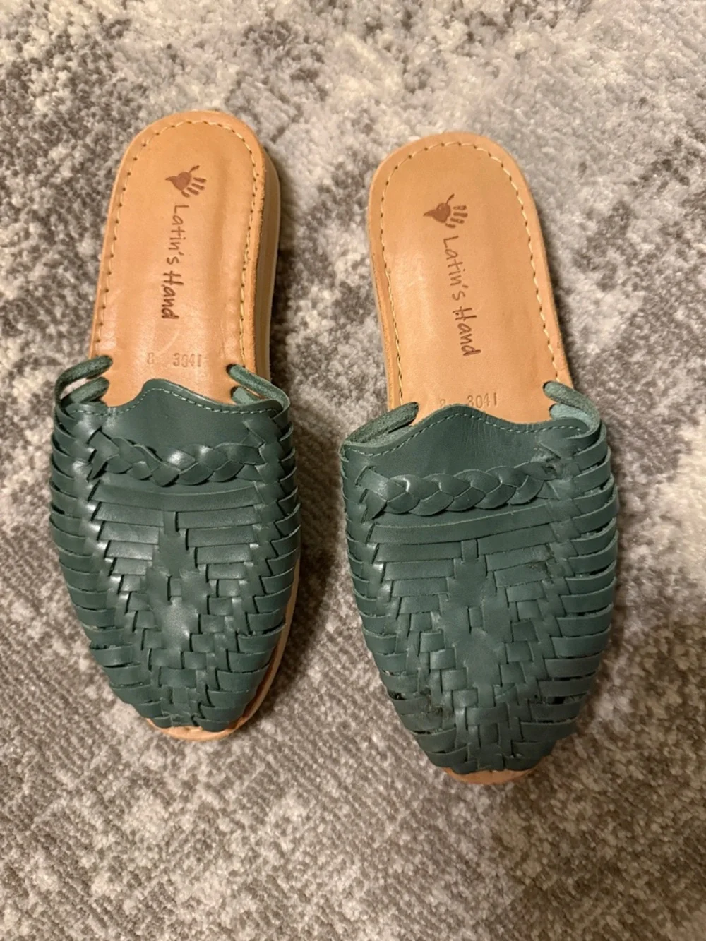 New size 8, turquoise green , leather, woven slides.. - Picture 3 of 7